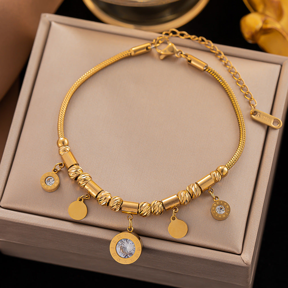 Collar con colgante de piedra romana dorada de 18 quilates de acero titanio al por mayor